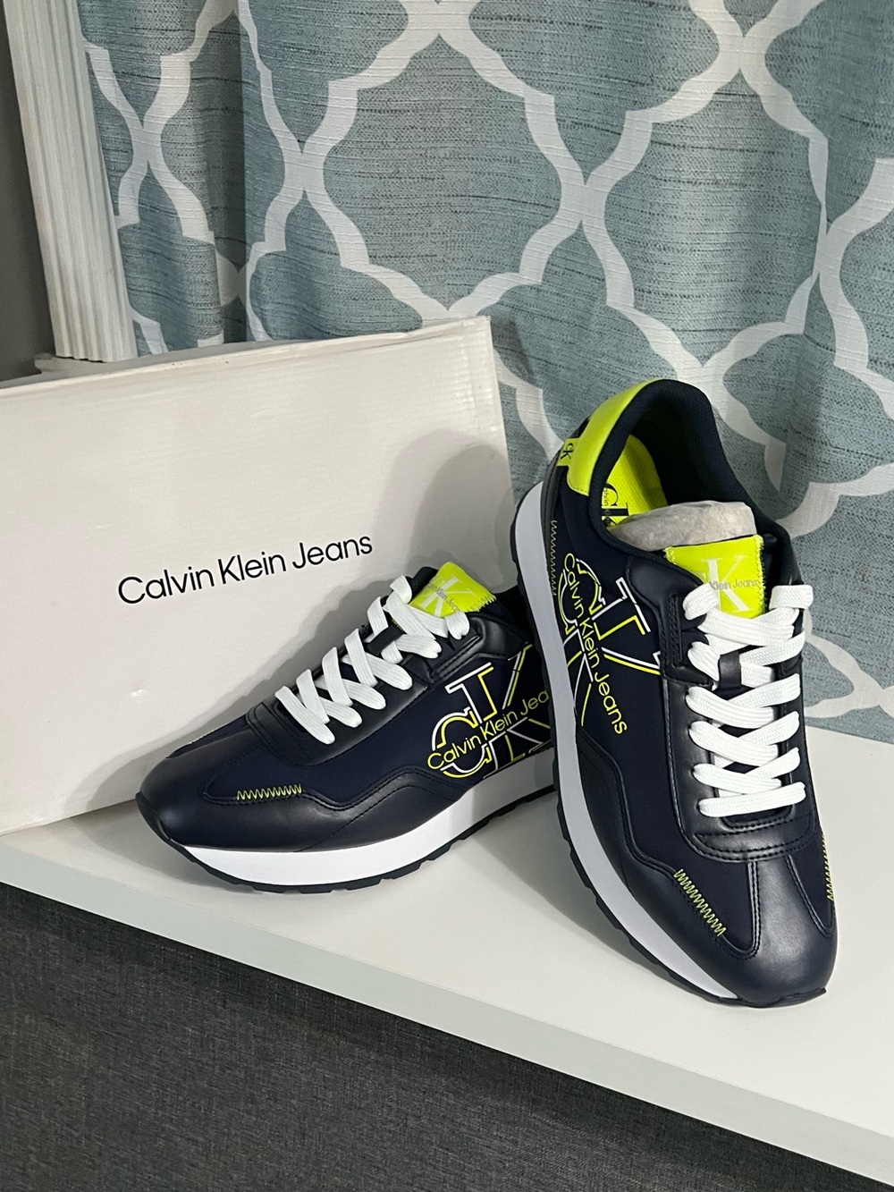 Calvin Klein Jeans Navy & Neon Yellow Logo Sneakers
